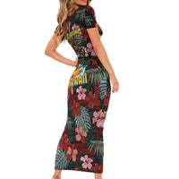 Hawaii Tiki Surfing Family Matching Short Sleeve Bodycon Dress and Hawaiian Shirt Mele Kalikimaka i Iulai!