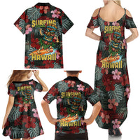 Hawaii Tiki Surfing Family Matching Summer Maxi Dress and Hawaiian Shirt Mele Kalikimaka i Iulai!