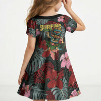 Hawaii Tiki Surfing Kid Short Sleeve Dress Mele Kalikimaka i Iulai! LT9 - Polynesian Pride