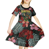Hawaii Tiki Surfing Kid Short Sleeve Dress Mele Kalikimaka i Iulai!