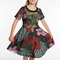 Hawaii Tiki Surfing Kid Short Sleeve Dress Mele Kalikimaka i Iulai! LT9 - Polynesian Pride
