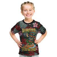 Hawaii Tiki Surfing Kid T Shirt Mele Kalikimaka i Iulai!
