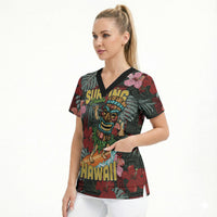 Hawaii Tiki Surfing Scrub Top Mele Kalikimaka i Iulai!