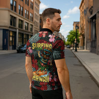 Hawaii Tiki Surfing Zipper Polo Shirt Mele Kalikimaka i Iulai! LT9 - Polynesian Pride