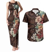 Kanoa Hawai'i Hibiscus Couples Matching Tank Maxi Dress and Hawaiian Shirt Polynesian Tribal Tattoo Pattern Floral Elements