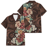 Kanoa Hawai'i Hibiscus Family Matching Short Sleeve Bodycon Dress and Hawaiian Shirt Polynesian Tribal Tattoo Pattern Floral Elements