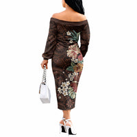 Kanoa Hawai'i Hibiscus Off The Shoulder Long Sleeve Dress Polynesian Tribal Tattoo Pattern Floral Elements