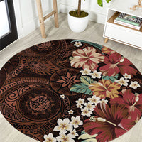 Kanoa Hawai'i Hibiscus Round Carpet Polynesian Tribal Tattoo Pattern Floral Elements