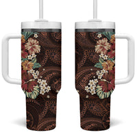 Kanoa Hawai'i Hibiscus Tumbler With Handle Polynesian Tribal Tattoo Pattern Floral Elements