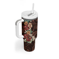 Kanoa Hawai'i Hibiscus Tumbler With Handle Polynesian Tribal Tattoo Pattern Floral Elements