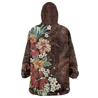 Kanoa Hawai'i Hibiscus Wearable Blanket Hoodie Polynesian Tribal Tattoo Pattern Floral Elements