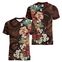 Kanoa Hawai'i Hibiscus Women V-Neck T-Shirt Polynesian Tribal Tattoo Pattern Floral Elements