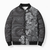 Pauli Hawai'i Hibiscus Bomber Puffer Jacket Polynesian Tribal Tattoo Pattern Floral Elements