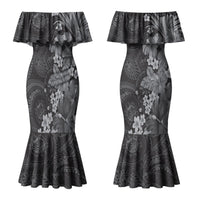 Pauli Hawai'i Hibiscus Couples Matching Mermaid Dress and Hawaiian Shirt Polynesian Tribal Tattoo Pattern Floral Elements