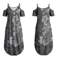 Pauli Hawai'i Hibiscus Couples Matching Summer Maxi Dress and Hawaiian Shirt Polynesian Tribal Tattoo Pattern Floral Elements