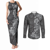 Pauli Hawai'i Hibiscus Couples Matching Tank Maxi Dress and Long Sleeve Button Shirt Polynesian Tribal Tattoo Pattern Floral Elements