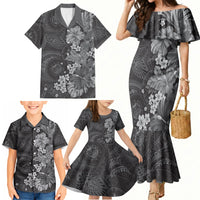 Pauli Hawai'i Hibiscus Family Matching Mermaid Dress and Hawaiian Shirt Polynesian Tribal Tattoo Pattern Floral Elements