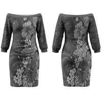 Pauli Hawai'i Hibiscus Family Matching Off The Shoulder Long Sleeve Dress and Hawaiian Shirt Polynesian Tribal Tattoo Pattern Floral Elements