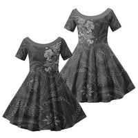 Pauli Hawai'i Hibiscus Family Matching Off Shoulder Short Dress and Hawaiian Shirt Polynesian Tribal Tattoo Pattern Floral Elements