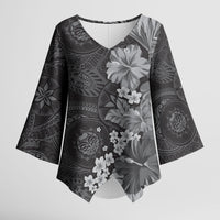 Pauli Hawai'i Hibiscus Kimono Sleeve Blouse Polynesian Tribal Tattoo Pattern Floral Elements