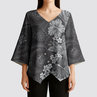 Pauli Hawai'i Hibiscus Kimono Sleeve Blouse Polynesian Tribal Tattoo Pattern Floral Elements