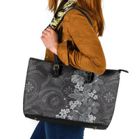 Pauli Hawai'i Hibiscus Leather Tote Bag Polynesian Tribal Tattoo Pattern Floral Elements
