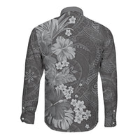 Pauli Hawai'i Hibiscus Long Sleeve Button Shirt Polynesian Tribal Tattoo Pattern Floral Elements