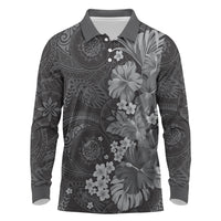 Pauli Hawai'i Hibiscus Long Sleeve Polo Shirt Polynesian Tribal Tattoo Pattern Floral Elements
