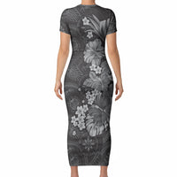 Pauli Hawai'i Hibiscus Short Sleeve Bodycon Dress Polynesian Tribal Tattoo Pattern Floral Elements