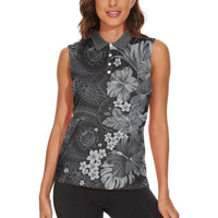 Pauli Hawai'i Hibiscus Women Sleeveless Polo Shirt Polynesian Tribal Tattoo Pattern Floral Elements