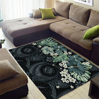 Pauliuli Hawai'i Hibiscus Area Rug Polynesian Tribal Tattoo Pattern Floral Elements