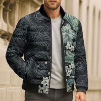 Pauliuli Hawai'i Hibiscus Bomber Puffer Jacket Polynesian Tribal Tattoo Pattern Floral Elements