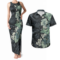 Pauliuli Hawai'i Hibiscus Couples Matching Tank Maxi Dress and Hawaiian Shirt Polynesian Tribal Tattoo Pattern Floral Elements
