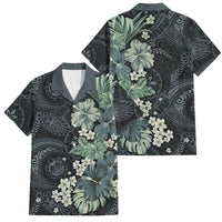 Pauliuli Hawai'i Hibiscus Family Matching Puletasi and Hawaiian Shirt Polynesian Tribal Tattoo Pattern Floral Elements