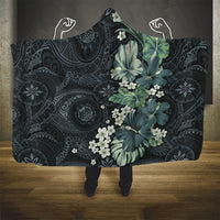 Pauliuli Hawai'i Hibiscus Hooded Blanket Polynesian Tribal Tattoo Pattern Floral Elements