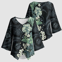 Pauliuli Hawai'i Hibiscus Kimono Sleeve Blouse Polynesian Tribal Tattoo Pattern Floral Elements