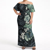 Pauliuli Hawai'i Hibiscus Off Shoulder Maxi Dress Polynesian Tribal Tattoo Pattern Floral Elements