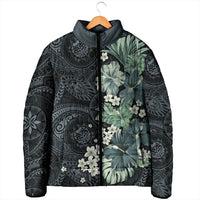 Pauliuli Hawai'i Hibiscus Padded Jacket Polynesian Tribal Tattoo Pattern Floral Elements
