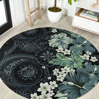 Pauliuli Hawai'i Hibiscus Round Carpet Polynesian Tribal Tattoo Pattern Floral Elements