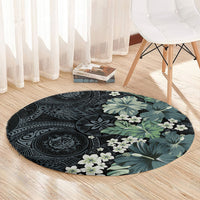 Pauliuli Hawai'i Hibiscus Round Carpet Polynesian Tribal Tattoo Pattern Floral Elements