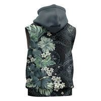 Pauliuli Hawai'i Hibiscus Sleeveless Zip Hoodie Polynesian Tribal Tattoo Pattern Floral Elements