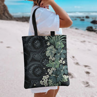 Pauliuli Hawai'i Hibiscus Tote Bag Polynesian Tribal Tattoo Pattern Floral Elements