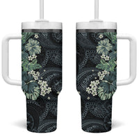 Pauliuli Hawai'i Hibiscus Tumbler With Handle Polynesian Tribal Tattoo Pattern Floral Elements