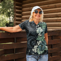 Pauliuli Hawai'i Hibiscus Women Polo Shirt Polynesian Tribal Tattoo Pattern Floral Elements