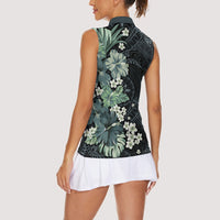 Pauliuli Hawai'i Hibiscus Women Sleeveless Polo Shirt Polynesian Tribal Tattoo Pattern Floral Elements