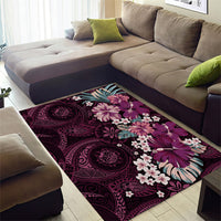 Poni Mama Hawai'i Hibiscus Area Rug Polynesian Tribal Tattoo Pattern Floral Elements