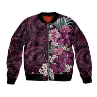 Poni Mama Hawai'i Hibiscus Bomber Jacket Polynesian Tribal Tattoo Pattern Floral Elements
