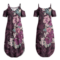 Poni Mama Hawai'i Hibiscus Couples Matching Summer Maxi Dress and Hawaiian Shirt Polynesian Tribal Tattoo Pattern Floral Elements