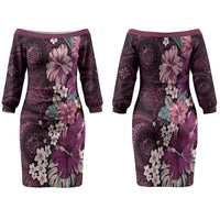Poni Mama Hawai'i Hibiscus Family Matching Off The Shoulder Long Sleeve Dress and Hawaiian Shirt Polynesian Tribal Tattoo Pattern Floral Elements