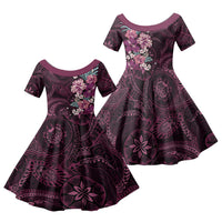 Poni Mama Hawai'i Hibiscus Family Matching Summer Maxi Dress and Hawaiian Shirt Polynesian Tribal Tattoo Pattern Floral Elements